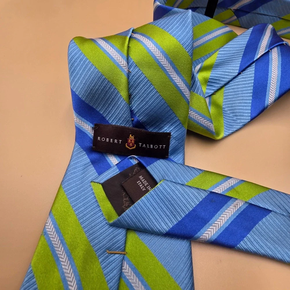 Robert Talbott Best of Class Silk Tie Blue Lime Green Striped Made in Italy